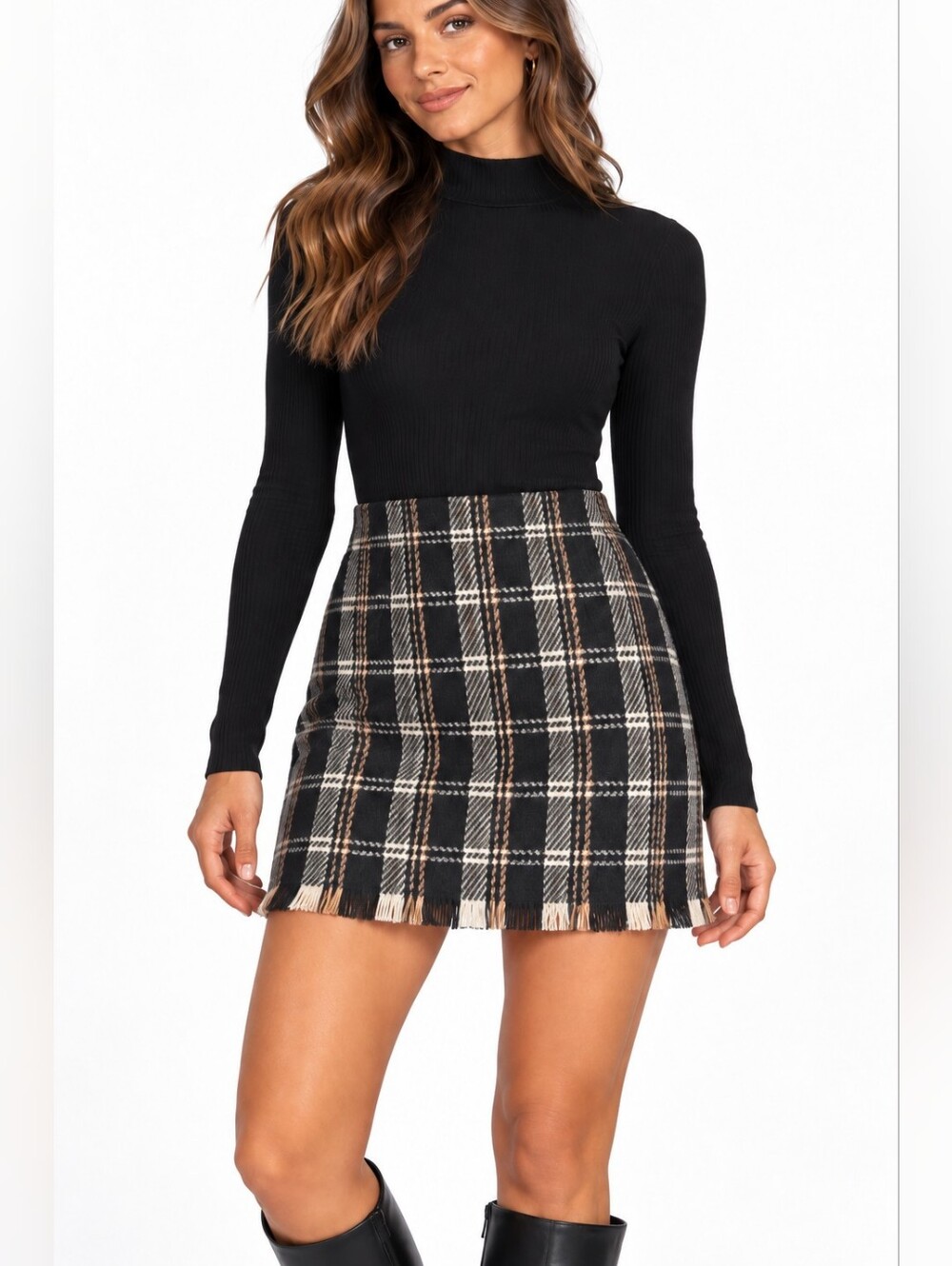 Sage the Label French Duo Plaid Fringe Mini Skirt Size XS preppy academia chic